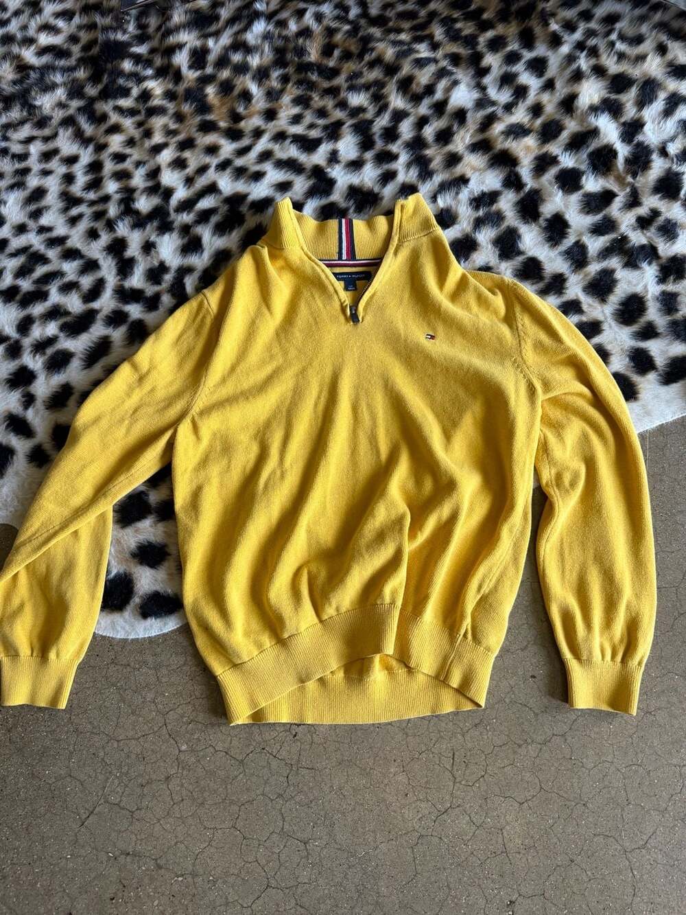Tommy Hilfiger Quarter Zip Sweater Size L Yellow Cotton Pullover